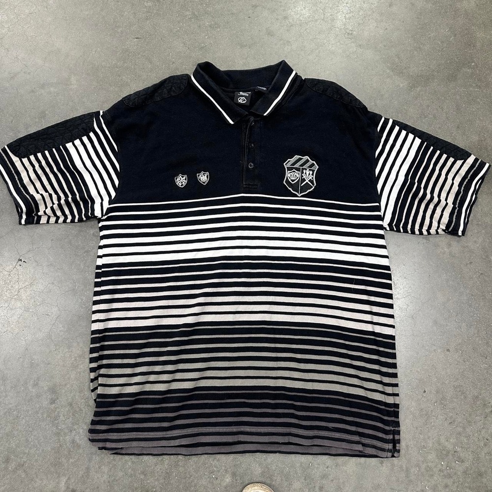 Y2K Knockout Jeans Black White Horizontal Striped Cotton Polo Shirt Size 3XL